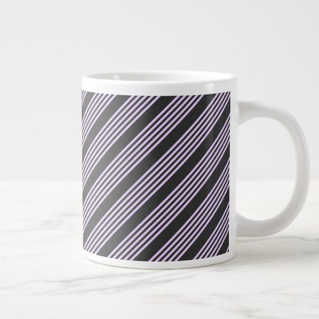 Lilac purple and charcoal five stripes pattern large coffee mug (Right)