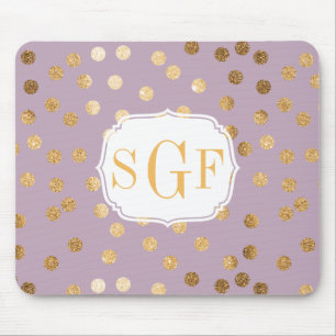 Lilac Purple and Gold Glitter City Dots Mouse Pad