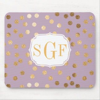 Lilac Purple and Gold Glitter City Dots Mouse Pad