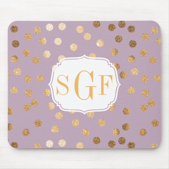 Lilac Purple and Gold Glitter City Dots Mouse Pad (Front)