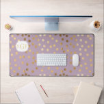 Lilac Purple and Gold Glitter Dot Patterned Desk Mat<br><div class="desc">Modern and on-trend dots of faux gold glitter sparkle on this pretty lavender purple desk pad that features a custom three-letter monogram and keeps your workspace feeling personalised and glamourous.</div>