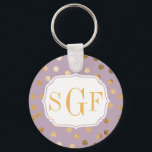 Lilac Purple and Gold Glitter Monogram Key Chain<br><div class="desc">Modern and on-trend dots of faux gold glitter on a pale lilac background.</div>