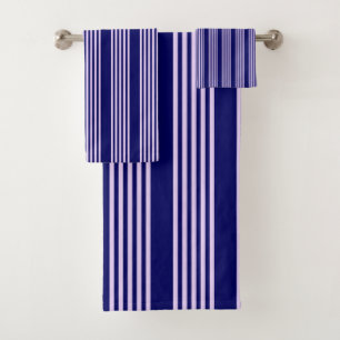 Lilac purple and navy blue five stripes pattern bath towel set
