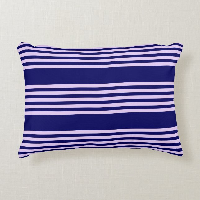 Lilac purple and navy blue five stripes pattern decorative cushion (Front)