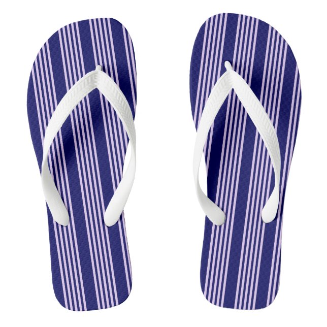 Lilac purple and navy blue five stripes pattern flip flops (Footbed)