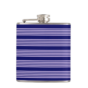 Lilac purple and navy blue five stripes pattern hip flask