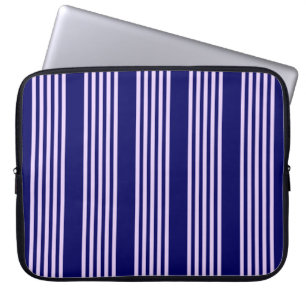 Lilac purple and navy blue five stripes pattern laptop sleeve