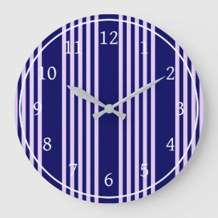 Lilac purple and navy blue five stripes pattern large clock