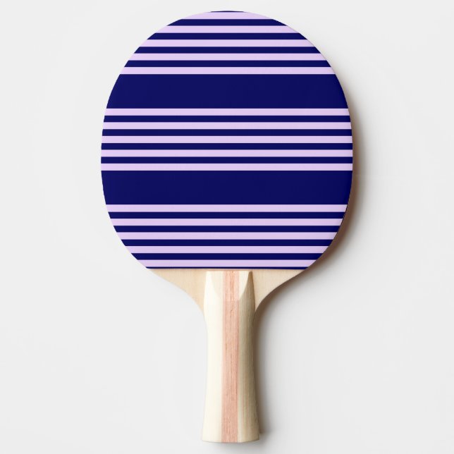Lilac purple and navy blue five stripes pattern ping pong paddle (Front)