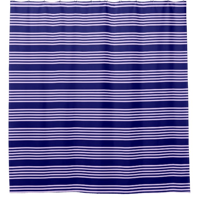Lilac purple and navy blue five stripes pattern shower curtain (Front)