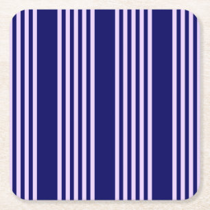 Lilac purple and navy blue five stripes pattern square paper coaster