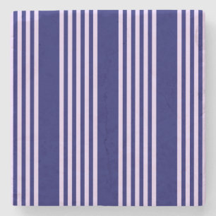 Lilac purple and navy blue five stripes pattern stone coaster