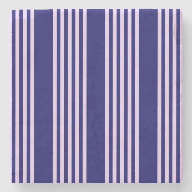 Lilac purple and navy blue five stripes pattern stone coaster (Front)