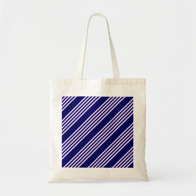 Lilac purple and navy blue five stripes pattern tote bag (Front)