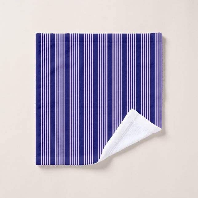 Lilac purple and navy blue five stripes pattern wash cloth (Wash Cloth)