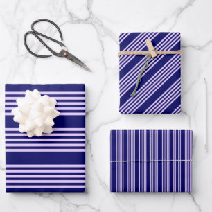 Lilac purple and navy blue five stripes pattern wrapping paper sheet