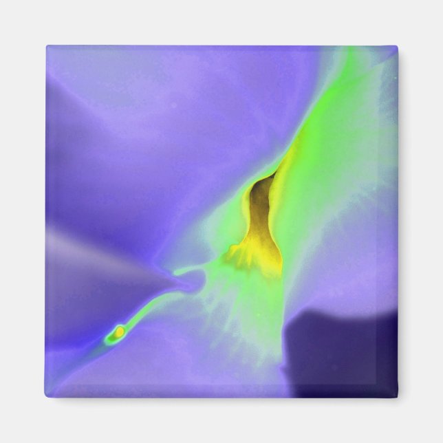 Lilac Purple and Neon Green Floral Design Magnet (Front)