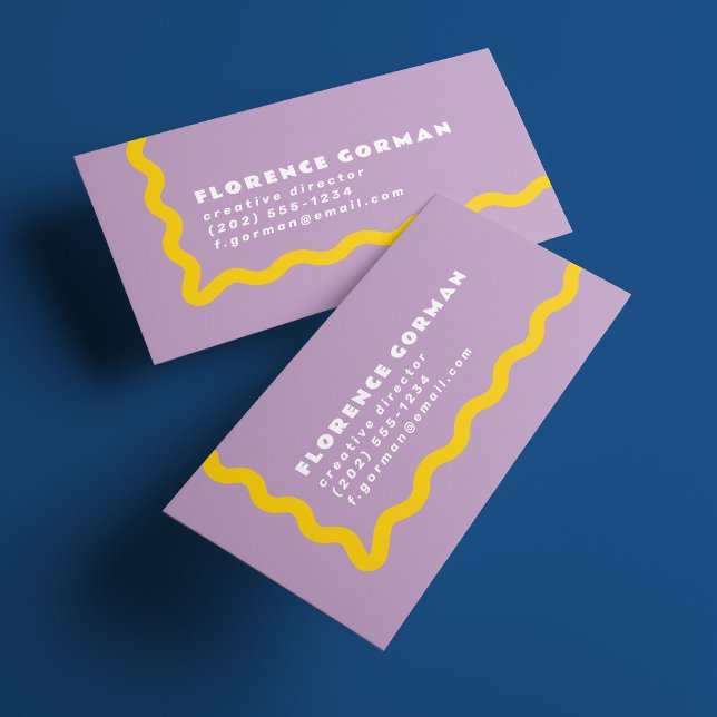 Lilac Purple and Sunny Yellow Wavy Frame Business Card (Creator Uploaded)