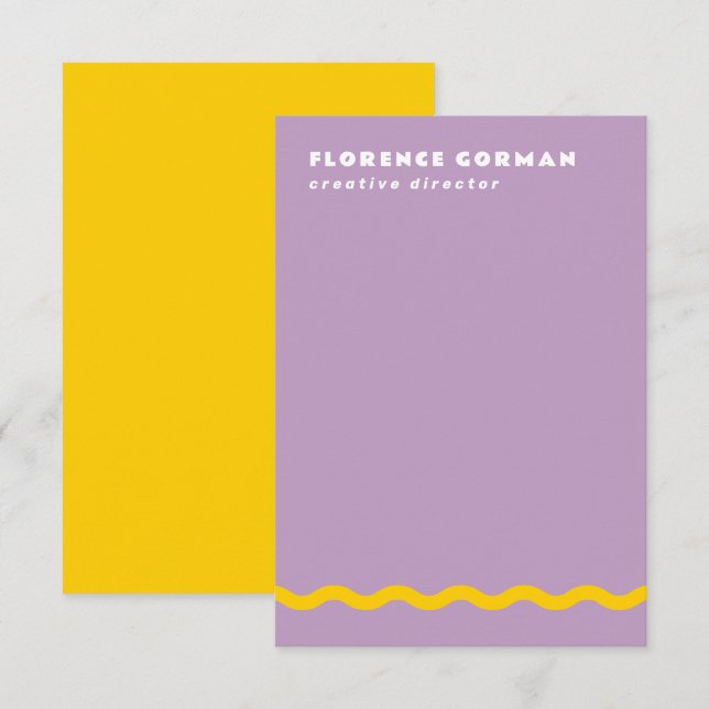 Lilac Purple and Sunny Yellow Wavy Frame Personal Thank You Card (Front/Back)