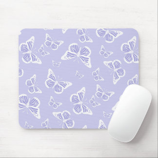 Lilac Purple and White Butterfly Motif Pattern Mouse Mat