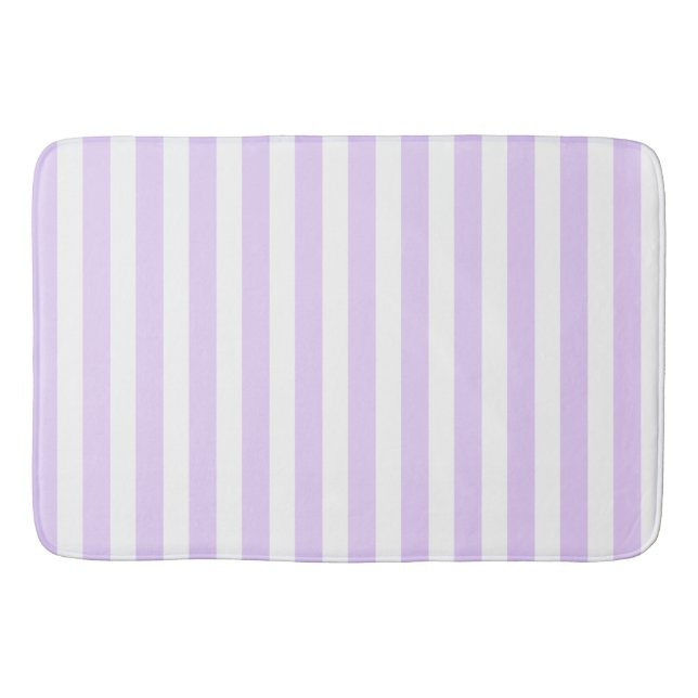 Lilac purple and white candy stripes bath mat (Front)