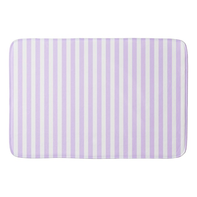 Lilac purple and white candy stripes bath mat (Front)