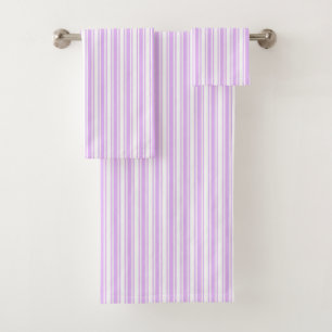 Lilac purple and white candy stripes bath towel set