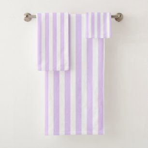 Lilac purple and white candy stripes bath towel set