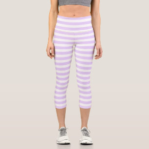 Lilac purple and white candy stripes capri leggings