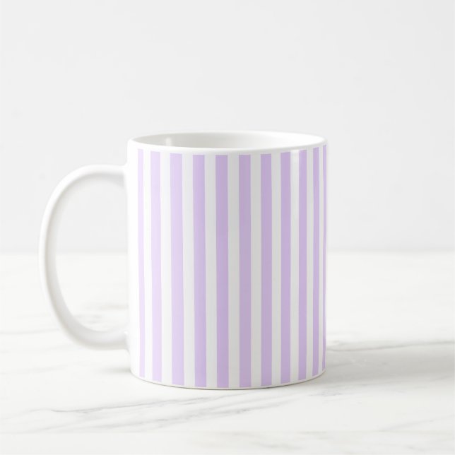 Lilac purple and white candy stripes coffee mug (Left)