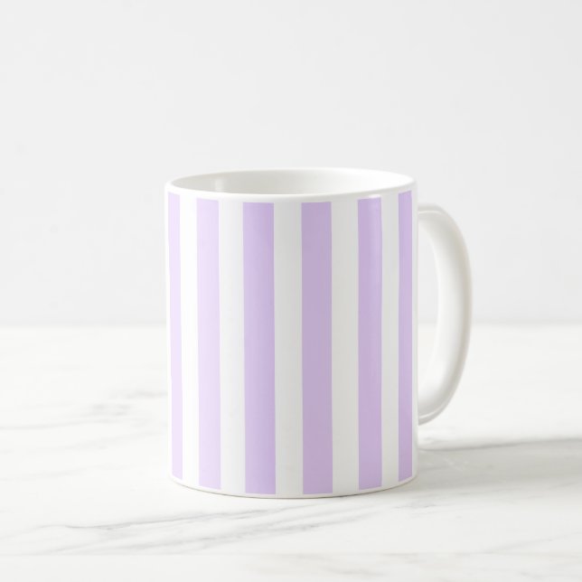 Lilac purple and white candy stripes coffee mug (Front Right)