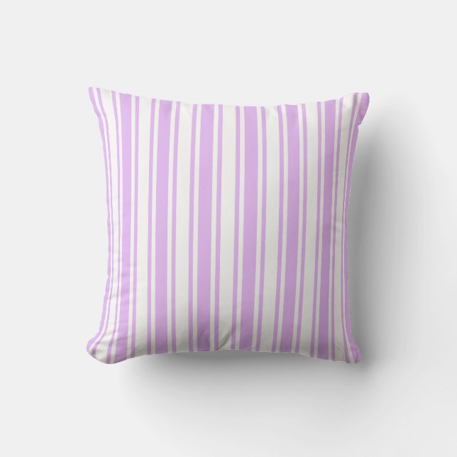 Lilac purple and white candy stripes cushion (Front)
