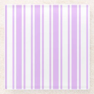 Lilac purple and white candy stripes glass coaster