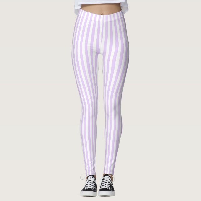 Lilac purple and white candy stripes leggings (Front)