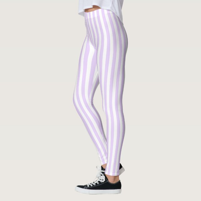 Lilac purple and white candy stripes leggings (Left)