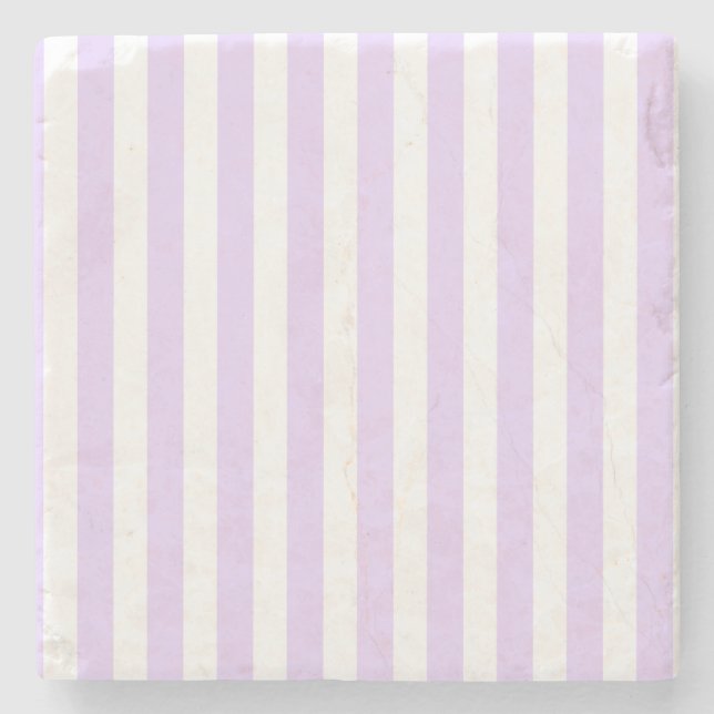 Lilac purple and white candy stripes stone coaster (Front)