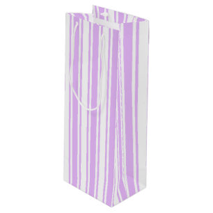 Lilac purple and white candy stripes wine gift bag