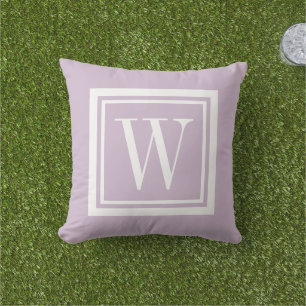 Lilac Purple and White Classic Square Monogram Cushion