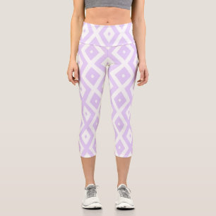 Lilac purple and white diamond pattern capri leggings