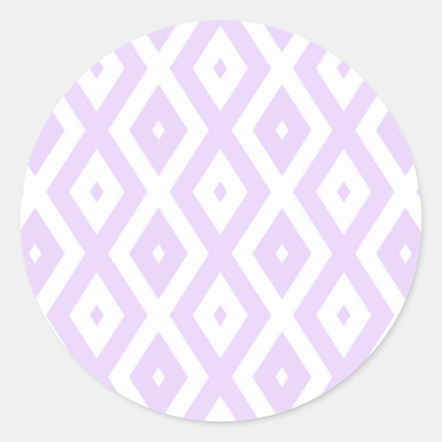 Lilac purple and white diamond pattern classic round sticker (Front)