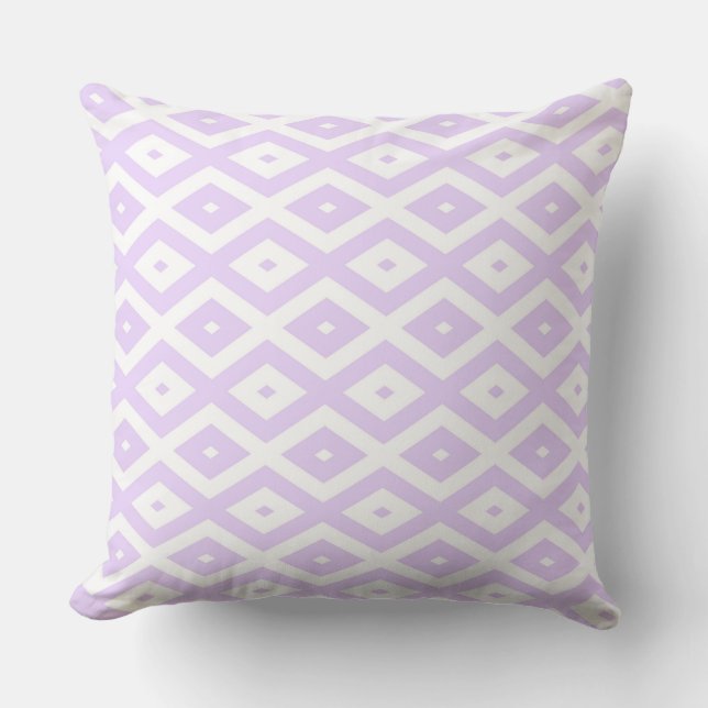 Lilac purple and white diamond pattern cushion (Front)