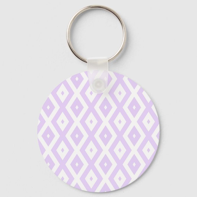 Lilac purple and white diamond pattern key ring (Front)