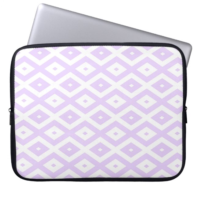 Lilac purple and white diamond pattern laptop sleeve (Front)
