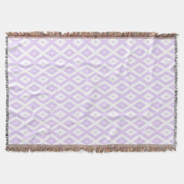 Lilac purple and white diamond pattern throw blanket (Front)