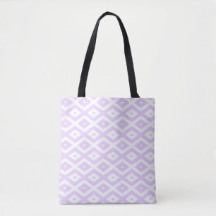 Lilac purple and white diamond pattern tote bag