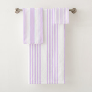 Lilac purple and white five stripes pattern bath towel set