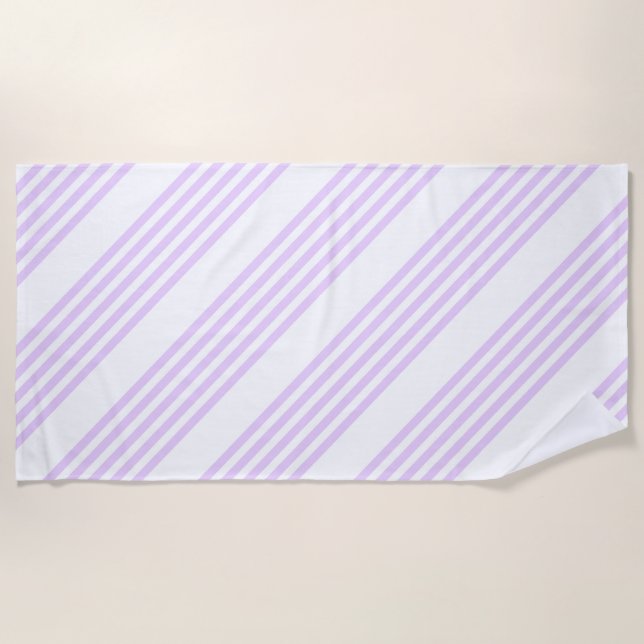 Lilac purple and white five stripes pattern beach towel (Front)