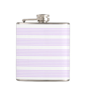 Lilac purple and white five stripes pattern hip flask