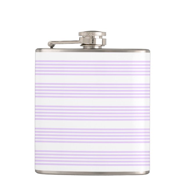 Lilac purple and white five stripes pattern hip flask (Front)