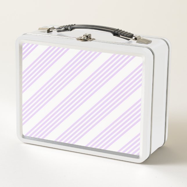 Lilac purple and white five stripes pattern metal lunch box (Front)
